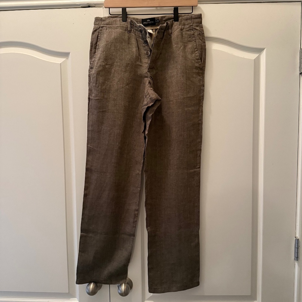 Marks and Spencer Collezione Brown Grey Linen Pants
